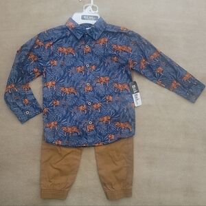 Mick Mack Boy Blue Long Sleeve Tiger Shirt & Brown Pants 2pcs Size 5